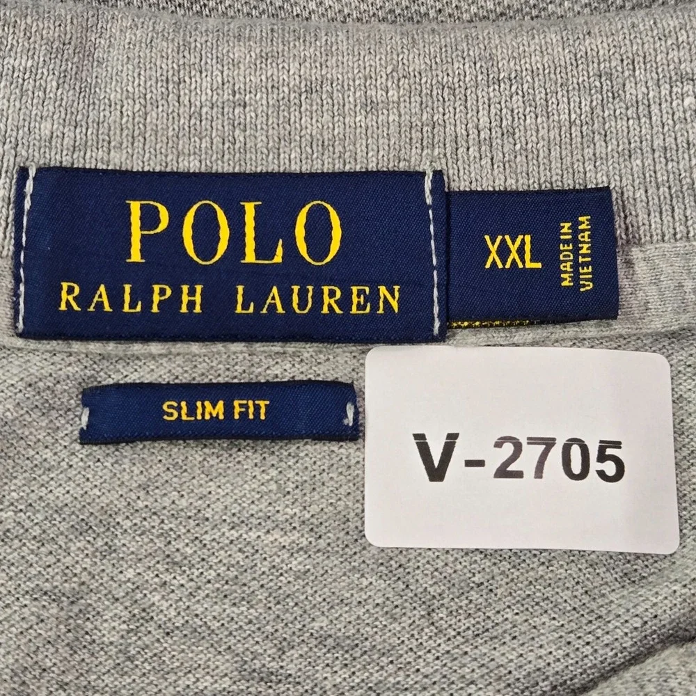 Polo Ralph Lauren Men Polo Shirt 2XL Gray Logo Golf Short Sleeve Collar Slim Fit